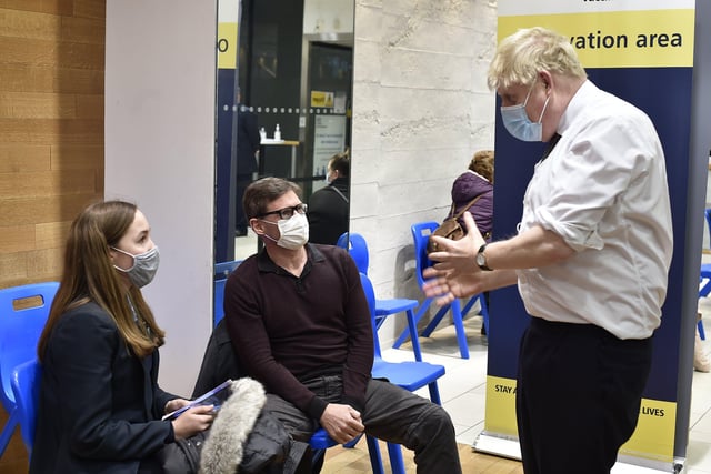 Prime Minister Boris Johnson visiting the vaccination centre at Queensgate. EMN-220601-185606009