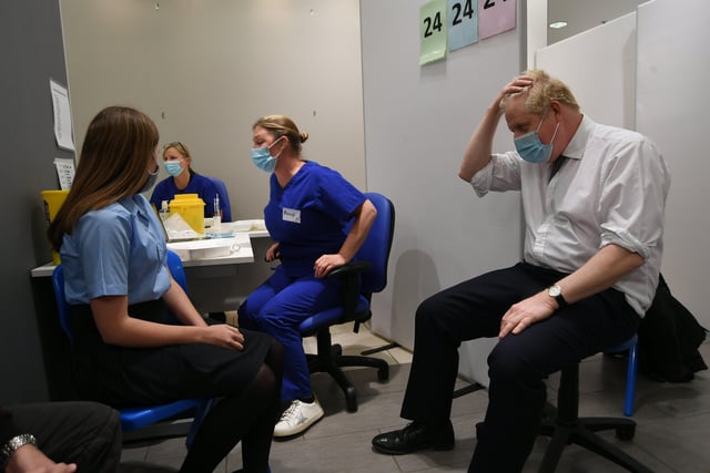 Prime Minister Boris Johnson visiting the vaccination centre at Queensgate. EMN-220601-185119009