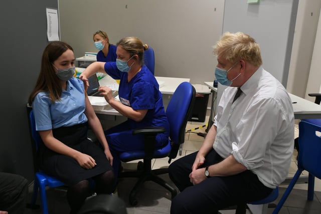 Prime Minister Boris Johnson visiting the vaccination centre at Queensgate. EMN-220601-185141009