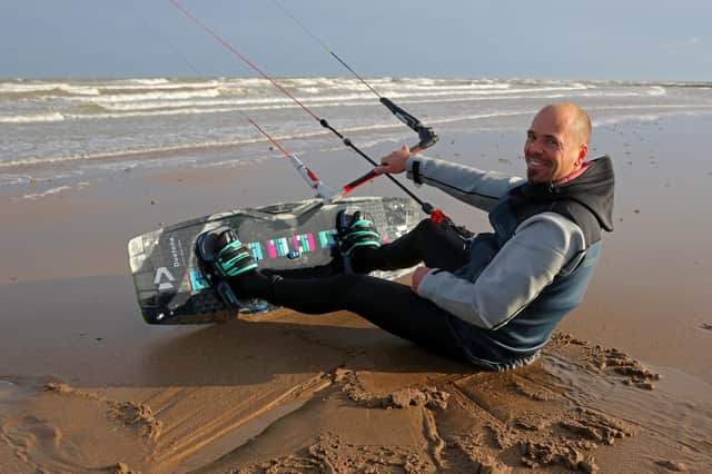 Lewis Crathern has been kitesurfing on these shores and in Cape Town in recent months / Pictures; Eunice Bergin