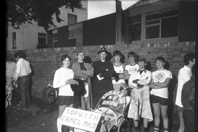 Ready to roll at the Daventry Pram Race in August 1968