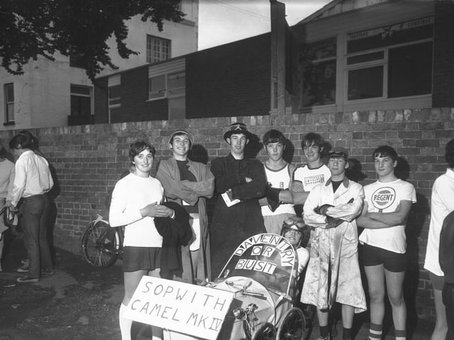 Ready to roll at the Daventry Pram Race in August 1968