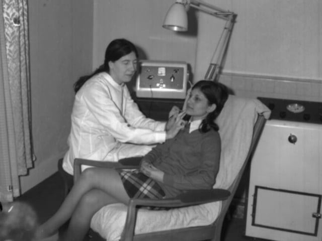 This picture was taken in 1971 and the caption in the archive reads: "March 3 1971...Electrolysis Clinic for removal of superfluous hair...Wellingborough Road"