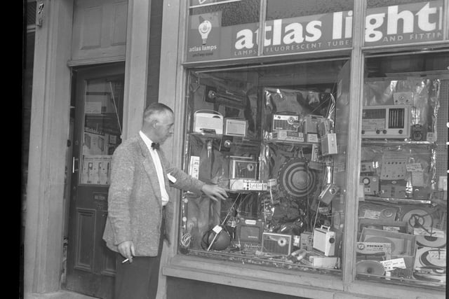 This picture was taken in August 3, 1961, and shows the aftermath of a smash and grab at an electrical store in Wellingborough Road