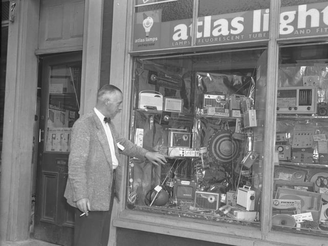 This picture was taken in August 3, 1961, and shows the aftermath of a smash and grab at an electrical store in Wellingborough Road
