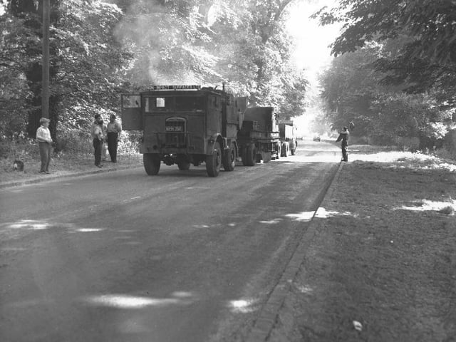 Tar spraying in Wellingborough Road, Northampton, on August 21, 1959