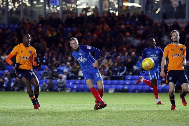 Cooper moved to Posh from Crewe in January, 2018 for a sizeable fee and scored (pictured) after coming on as a substitute on his debut in a 3-0 League One win over Oldham at London Road. Cooper played 42 times for Posh, scoring five goals, before moving to Plymouth in where he remains.