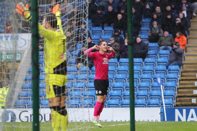 Striker Nichols completed a move to Posh from Exeter in January 2016 and scored the only goal of the game on his debut in a 1-0 League One win at Chesterfield. He is pictured celebrating that goal. Nichols scored 14 goals in 58 games for Posh before moving to Bristol Rovers. He also played for Cheltenham, but is now at Crawley.