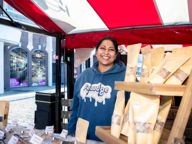 Vegan Market Co in Market Square, Northampton town centre on Sunday, January 9, 2022. Photo by Kirsty Edmonds.