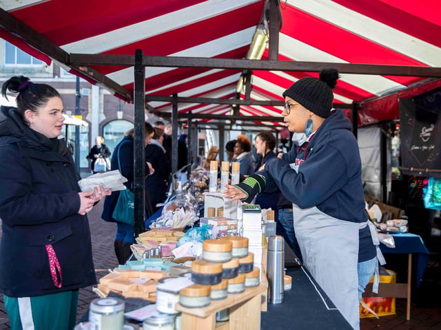 Vegan Market Co in Market Square, Northampton town centre on Sunday, January 9, 2022. Photo by Kirsty Edmonds.
