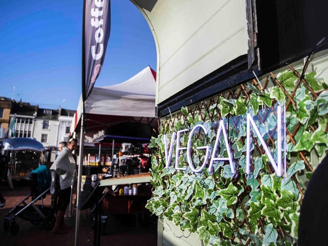 Vegan Market Co in Market Square, Northampton town centre on Sunday, January 9, 2022. Photo by Kirsty Edmonds.