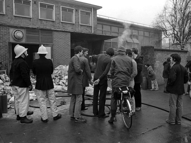 The scene at a fire in the incinerator room at Peterborough District Hospital in 1988.