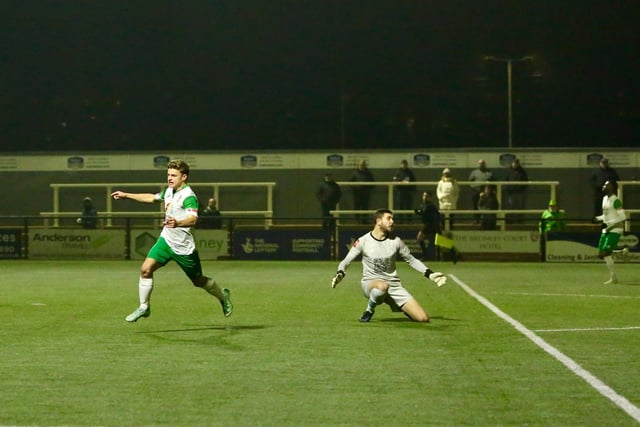 Action from Bognor's 1-0 win over Cray Wanderers, courtesy of a goal by on-loan Pompey forward Dan Gifford / Pictures: Martin Denyer