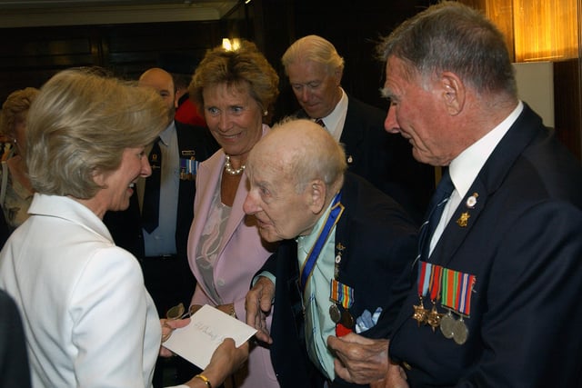 The Duchess of Gloucester with  110 -year-old Henry Allingham and   Dennis Goodwin. Picture: Stephen Goodger W25392h6