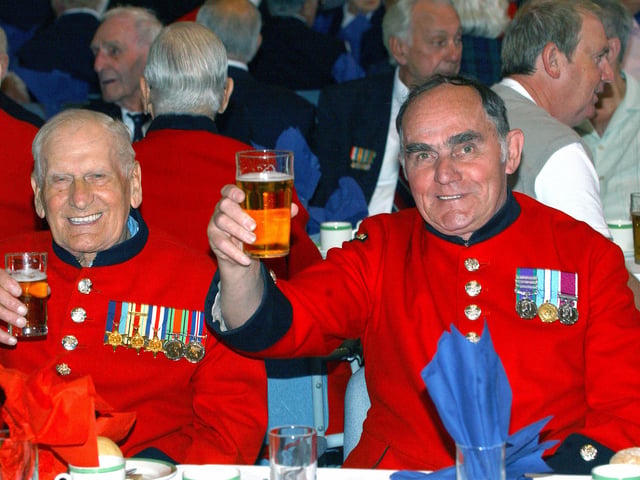 Chelsea Pensioners celebrating at the special lunch. Picture: Stephen Goodger W25393p6