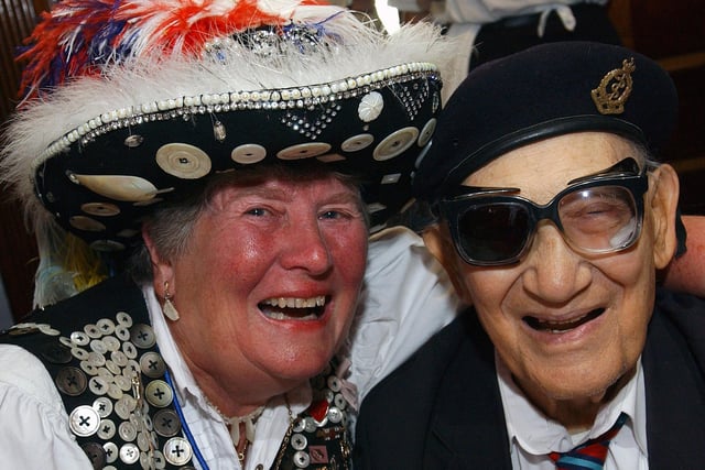 Margaret Hemsley, Pearly Queen of Harrow, with war veteran Charles Banister. Picture: Stephen Goodger W25400h6