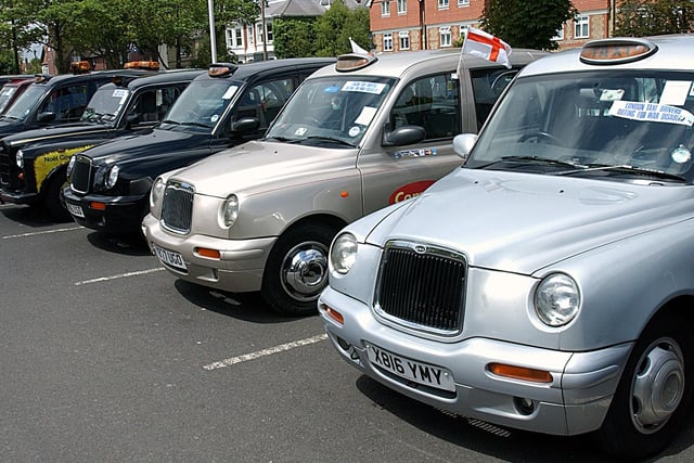 The London taxis lined up in the Assembly Hall car park. Picture: Stephen Goodger W25398h6