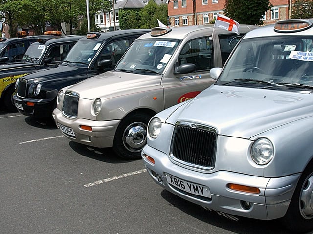 The London taxis lined up in the Assembly Hall car park. Picture: Stephen Goodger W25398h6
