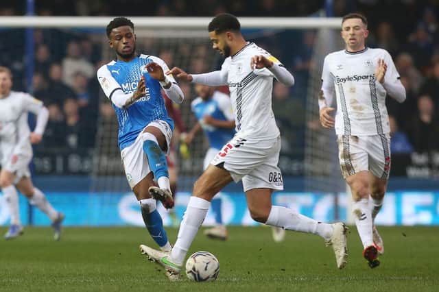 Peterborough United's Bali Mumba on the attack against Coventry City. Photo: Joe Dent/theposh.com.