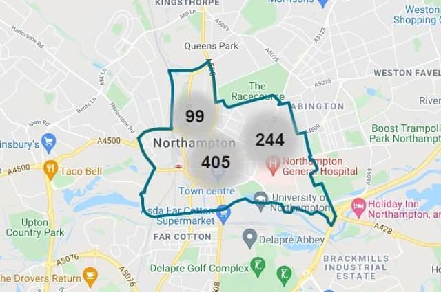 Police map shows crime hotspots in Northampton in November 2021.