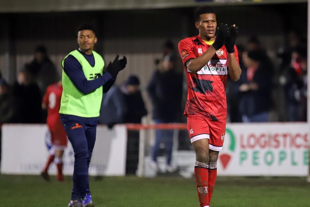 Riccardo Calder applauds the Poppies fans after the game