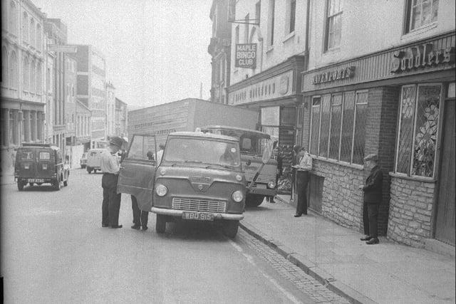Lorry accident outside Saddlers pub in Bridge Street, Northampton 1967-ish