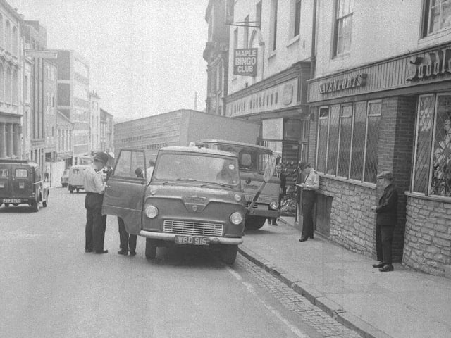 Lorry accident outside Saddlers pub in Bridge Street, Northampton 1967-ish