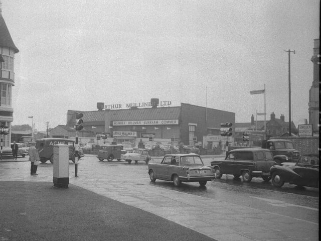 Traffic jams, bottom of Bridge Street, Northampton, September 3, 1960