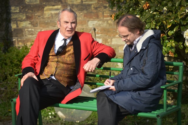 Filming of Brighton in the grounds of The College of The Holy Child in St Leonards.

Actor Larry Lamb talking to reporter Richard Gladstone SUS-220117-112431001