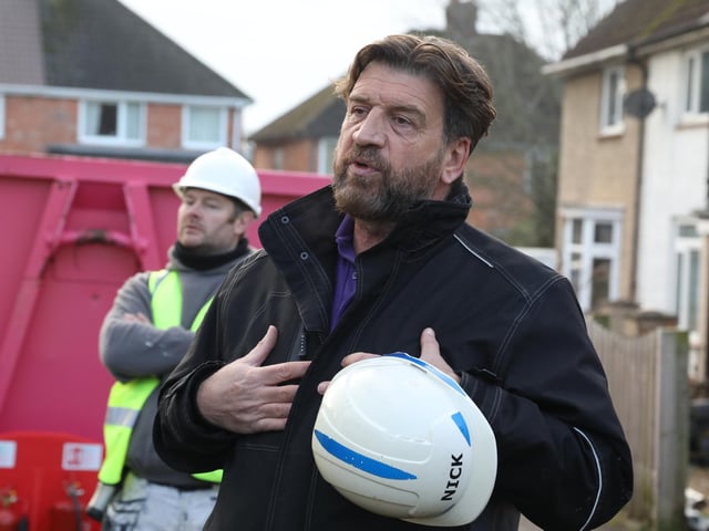 Presenter Nick Knowles talked to volunteers before work began on the Big Build in Kettering