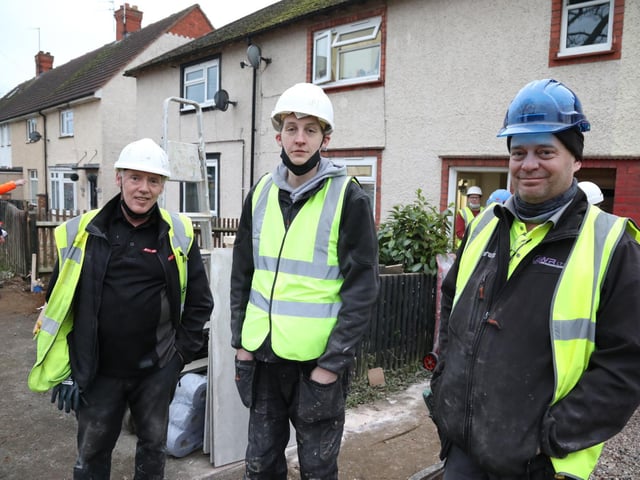 L-r John Whiteford from Corby from BOC, carpenter Ian Chapman and Jim Roberts of CAWR Ltd of Oakham