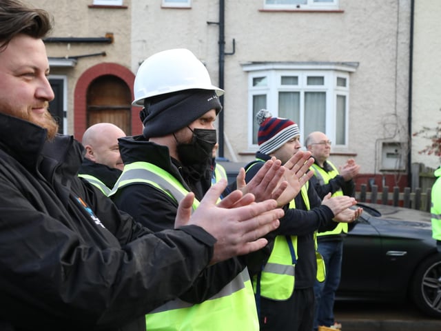 Clapping before the start of the Big Build - volunteers before the start of the work on Sunday