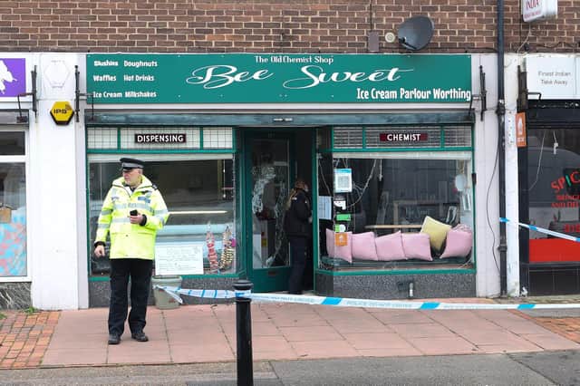 Police officers are investigating a break-in at the Bee Sweet Ice Cream Parlour, in South Farm Road, Worthing. Photo: Eddie Mitchell