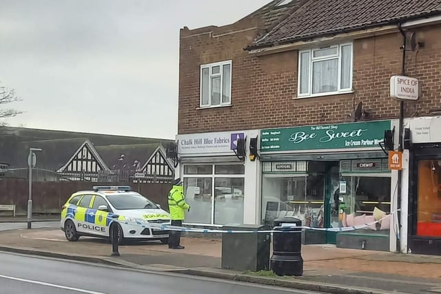Police car pictured outside the Bee Sweet Ice Cream Parlour, in South Farm Road, Worthing. Photo: Keith Anderson
