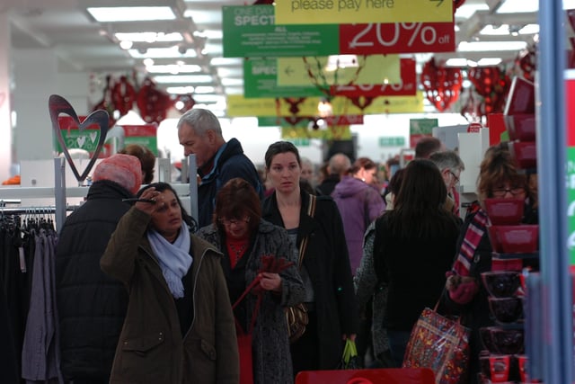 Shoppers at Marks & Spencer's Bridge Street during 20% off sale.