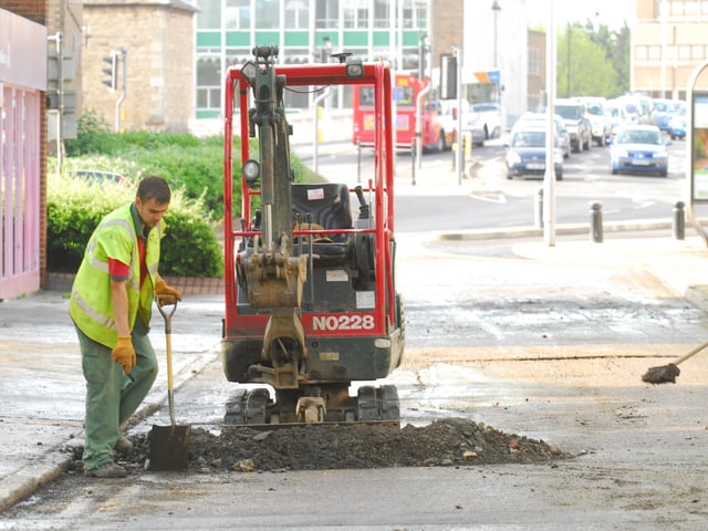 A burst water main in Bridge Street, Peterborough, outside the Magistrates Court.