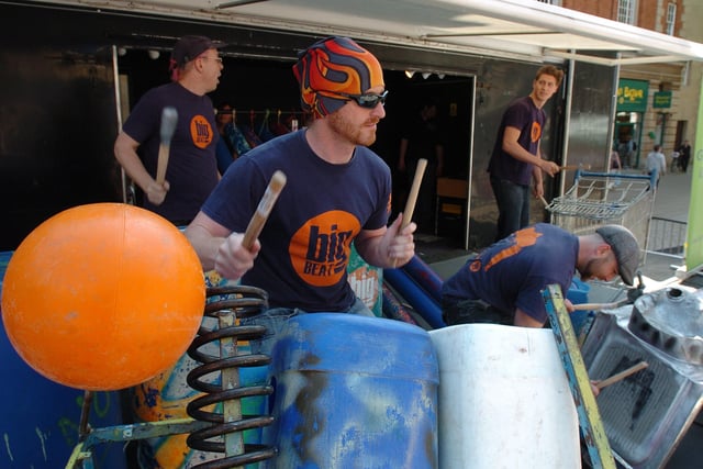 First event of the Green Festival in city centre in 2009.The Big Beat junk band playing in Bridge Street
