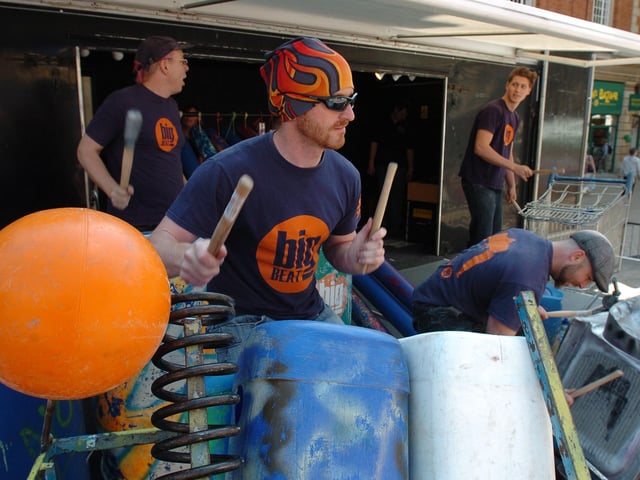 First event of the Green Festival in city centre in 2009.The Big Beat junk band playing in Bridge Street