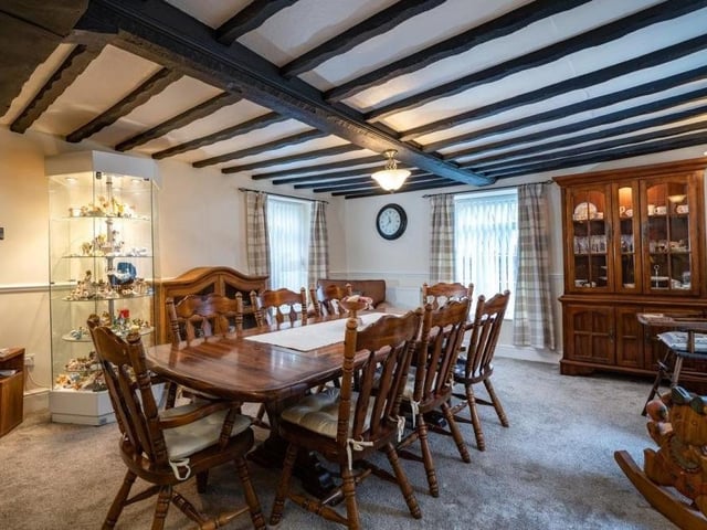 One end of the open plan lounge and dining room.
