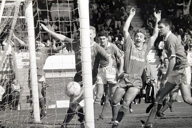 Berry was a larger-than-life character of limited playing ability by the time he turned up at Posh in the 1990-91 season. Manager Chris Turner played him at right-back for the most part, but he popped up to score the goal at Chesterfield on the final day of the season which clinched promotion from Division Four. Posh had been 2-0 down. The equalising goal is pictured, but Berry is out of shot. Berry was released at the end of that season so never played for Posh again.