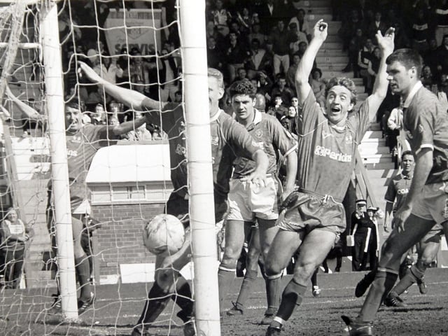Berry was a larger-than-life character of limited playing ability by the time he turned up at Posh in the 1990-91 season. Manager Chris Turner played him at right-back for the most part, but he popped up to score the goal at Chesterfield on the final day of the season which clinched promotion from Division Four. Posh had been 2-0 down. The equalising goal is pictured, but Berry is out of shot. Berry was released at the end of that season so never played for Posh again.