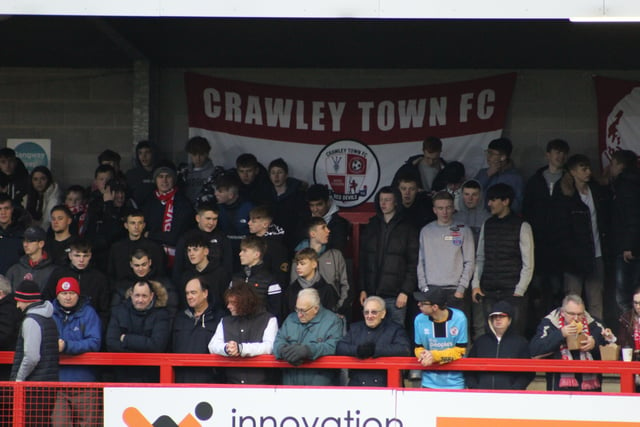 Reds fans watch on. Crawley Town v Tranmere Rovers. Pictures by Cory Pickford SUS-220122-162224004