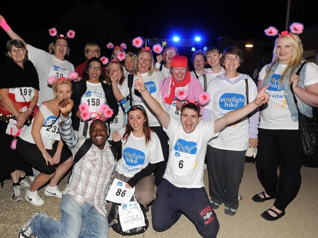 Start of the Starlight Hike in aid of Sue Ryder from Peterborough Greyhound Stadium. (front l-r), Saul Muchenje, Danielle Gavaghan, David Ascott and friends ENGEMN00120120909162401