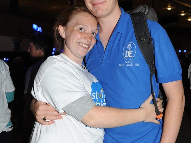 Start of the Starlight Hike in aid of Sue Ryder from Peterborough Greyhound Stadium. Karrina Saunders and Ben Sutton, from Sawtry. ENGEMN00120120909162412