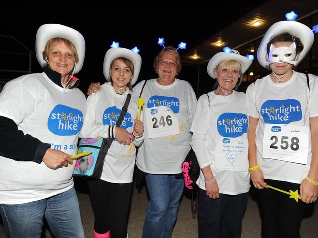 Start of the Starlight Hike in aid of Sue Ryder from Peterborough Greyhound Stadium. (l-r), Sandra Baxter, Charlotte Baxter, Elaine Hunt, Rosa Wood, Chloe Mills ENGEMN00120120909162422