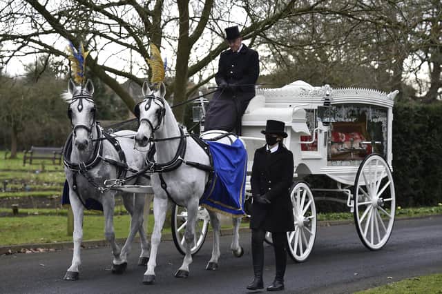 Randhir Singh Wahiwala's coffin arrives at Peterborough Crematorium.