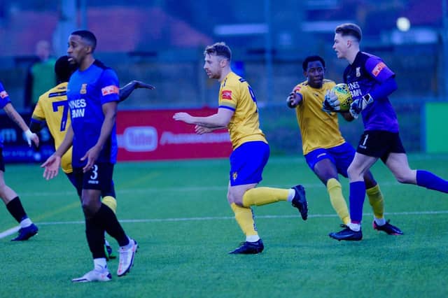 Action and goal celebrations from Lancing's win over Three Bridges / Picture: Stephen Goodger
