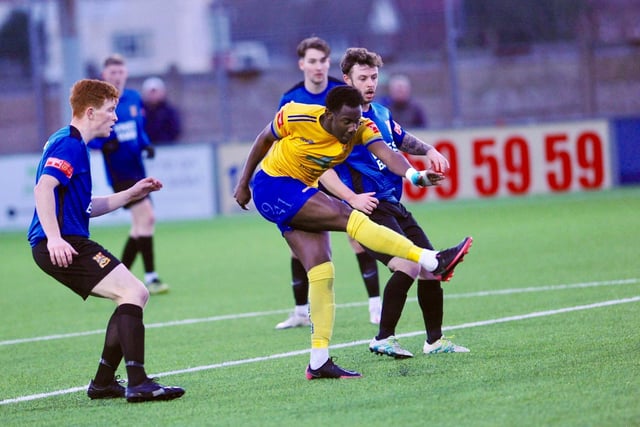Action and goal celebrations from Lancing's win over Three Bridges / Picture: Stephen Goodger