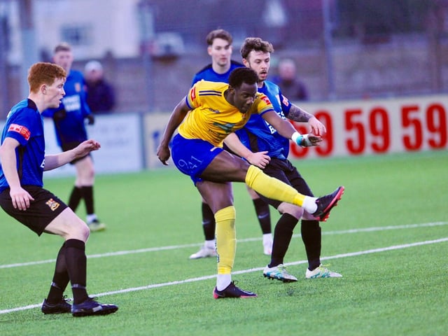 Action and goal celebrations from Lancing's win over Three Bridges / Picture: Stephen Goodger