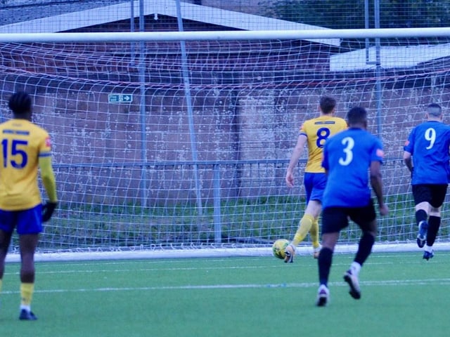 Action and goal celebrations from Lancing's win over Three Bridges / Picture: Stephen Goodger